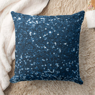 Blue Faux Sequin Glitter Throw Pillow
