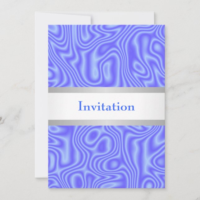Blue Faux Silk White Silver 18th Birthday Party Invitation (Front)