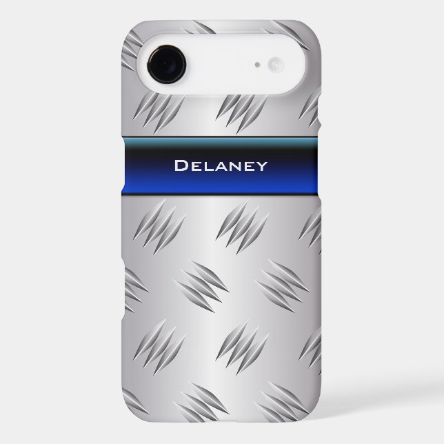 Blue, FAUX Silver Diamond Plate iPhone 6 Case (Back)