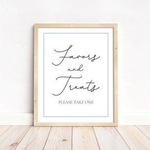 Blue Favours and Treats Baby Shower Table Sign