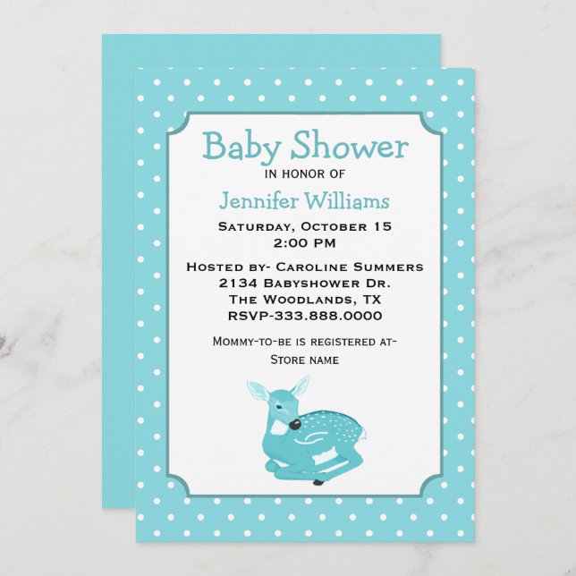 Blue Fawn Baby Shower Invitation (Front/Back)