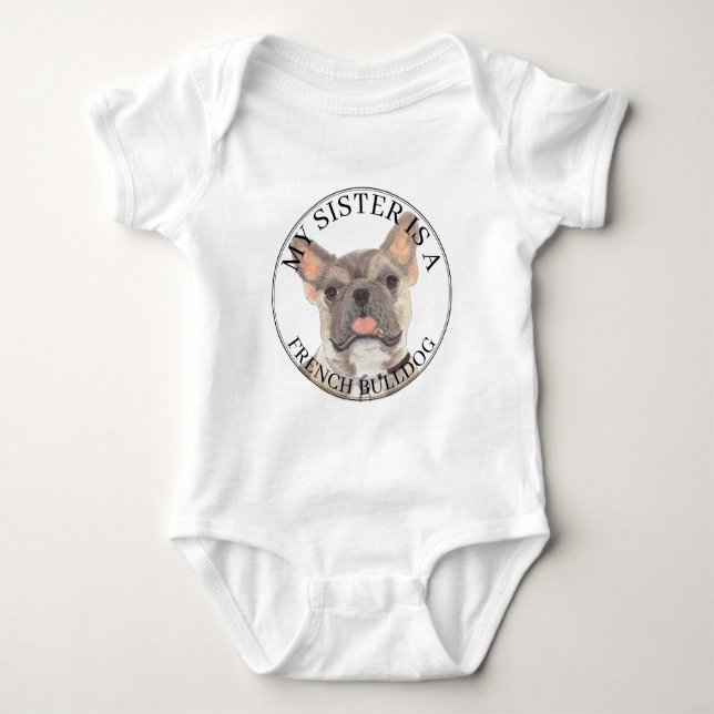 Blue Fawn Tricolor French Bulldog Big Sister Baby Bodysuit (Front)
