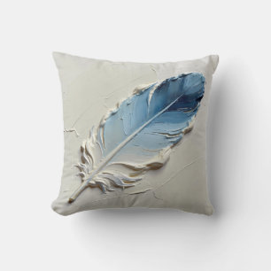 Blue Feather 3D Textured Oil Painting Art Modern  Cushion