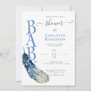 BLUE FEATHER BOY BABY SHOWER Invitation