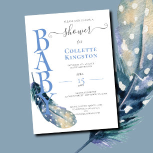 Blue Feather, Boy Baby Shower Invitation
