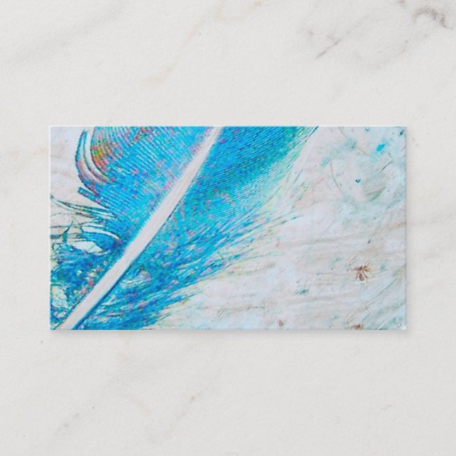 blue feather business cards custom template (Front)