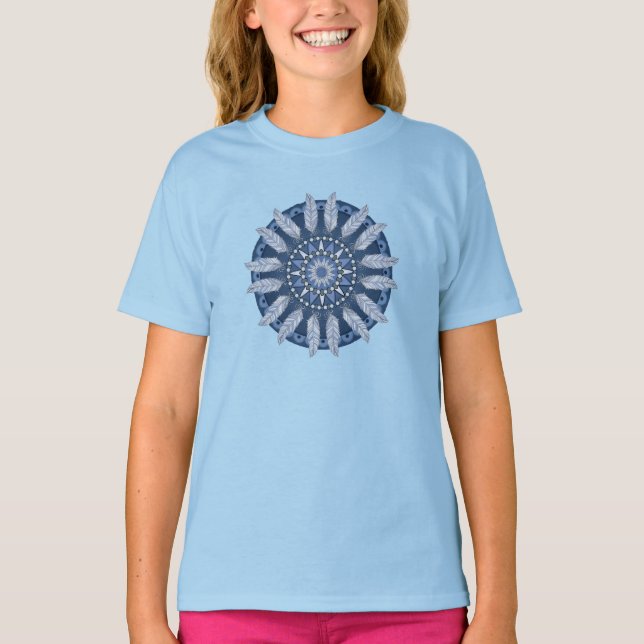 Blue Feather Mandala T-Shirt (Front)