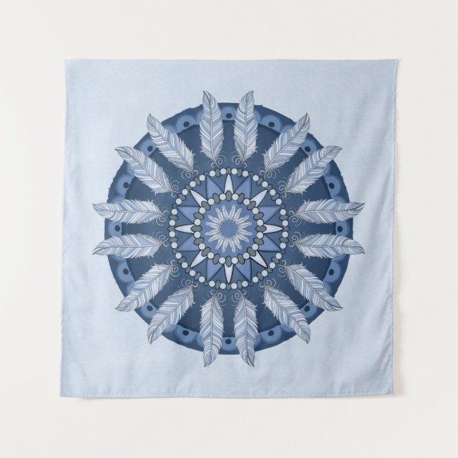 Blue Feather Mandala Tapestry (Front)