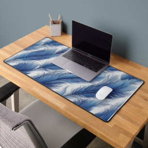 Blue Feather Pattern Art Print Desk Mat