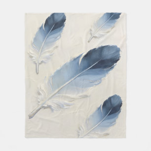 Blue Feather Soft Aesthetic Modern Coastal Fleece Blanket