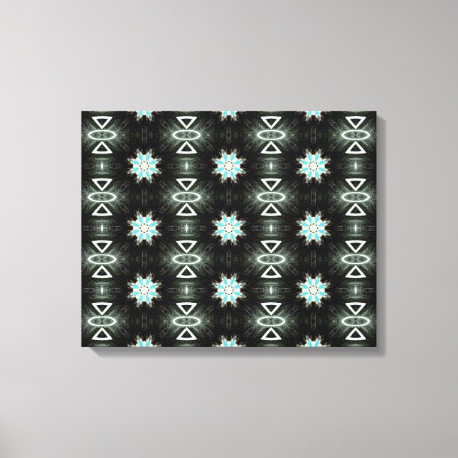 blue feather star-burst on black canvas print (Front)