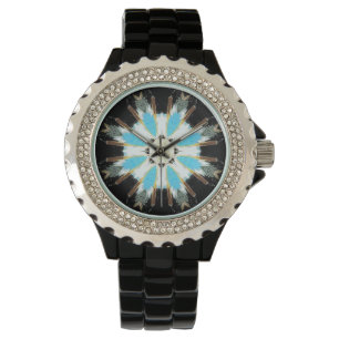 blue feather star-burst on black watch