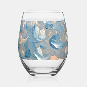 Blue Feather  Stemless Wine Glass