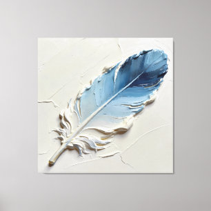 Blue Feather Wall Art Impasto Canvas Print