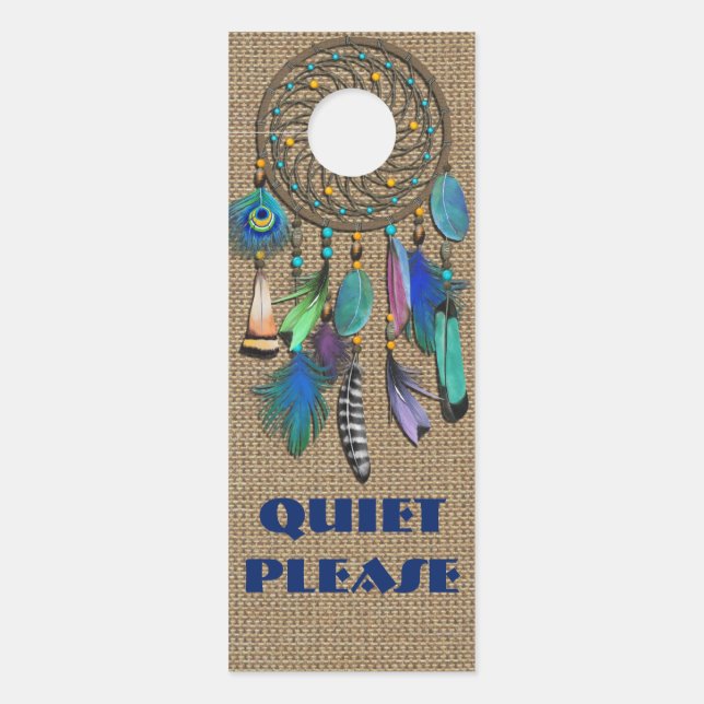 Blue Feathers | Dreamcatcher | Quiet Please Door Hanger (Front)