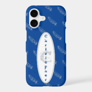 Blue Feathers Pattern Modern Template Monogram