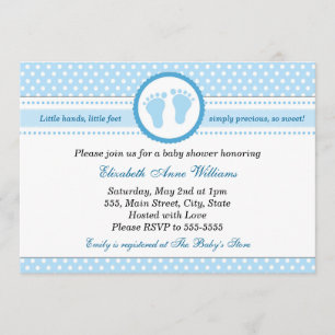 Blue Feet Baby Boy Shower Invitation Polka Dots