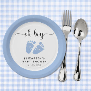 Blue Feet Baby Boy Shower Paper Plate
