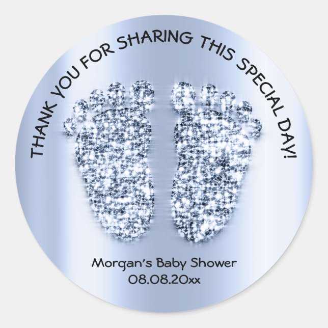 Blue Feet Baby Shower Favour Thank You Boy  Classic Round Sticker (Front)