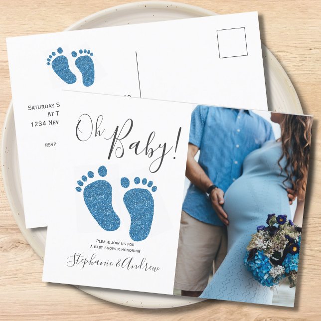 Blue Feet Couples Baby Shower Invitation Postcard (Creator Uploaded)