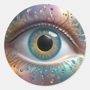 Blue Female Eyeball Fractal Art, Classic Round Sticker