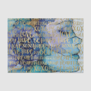 Blue Female Face Gold Inspirational Quotes Tissue Paper