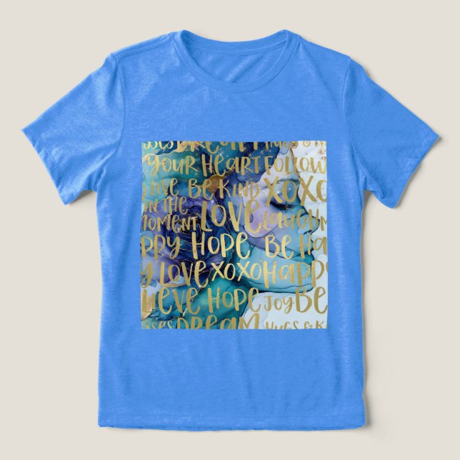 Blue Female Face Gold Inspirational Quotes Tri-Blend Shirt (Design Front)