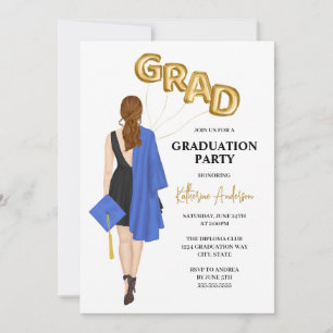 Blue Female Graduation Party Invitation