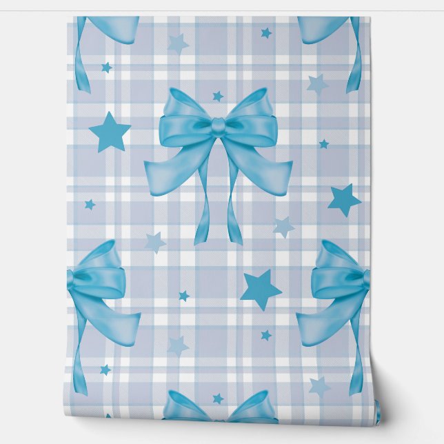 Blue Feminine Coquette Bows Wallpaper (Unrolling)