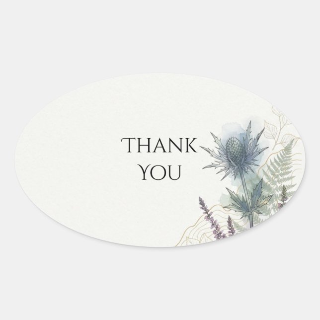Blue Fern Floral Corner Thank You Sticker (Front)