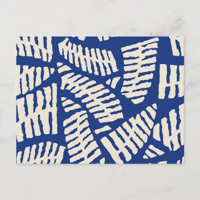 Blue Fern Leaves Geometric Abstract Pattern Postcard (Front)