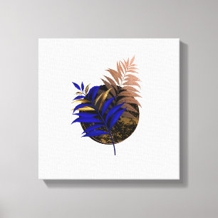 Blue fern on black circle canvas print