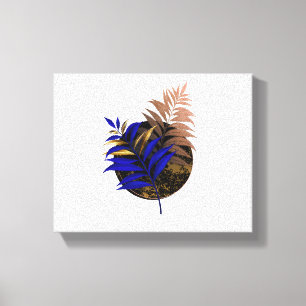 Blue fern on black circle canvas print
