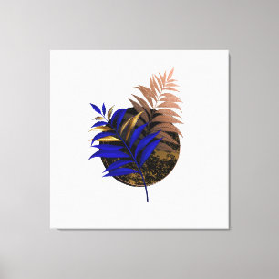 Blue fern on black circle canvas print