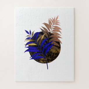 Blue fern on black circle jigsaw puzzle