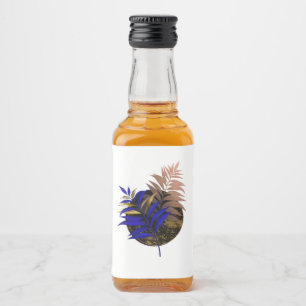 Blue fern on black circle liquor bottle label