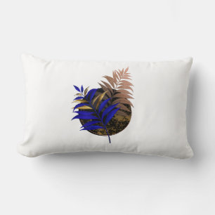 Blue fern on black circle lumbar cushion