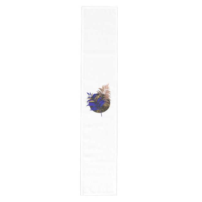 Blue fern on black circle medium table runner (Front)
