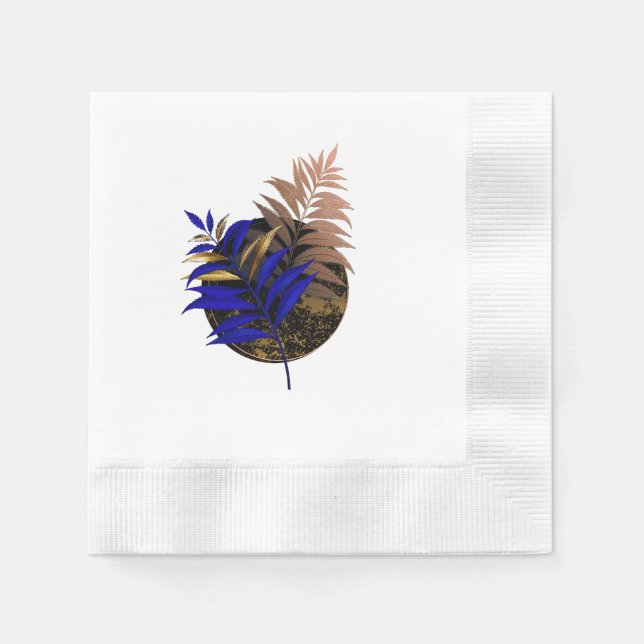 Blue fern on black circle napkin (Front)