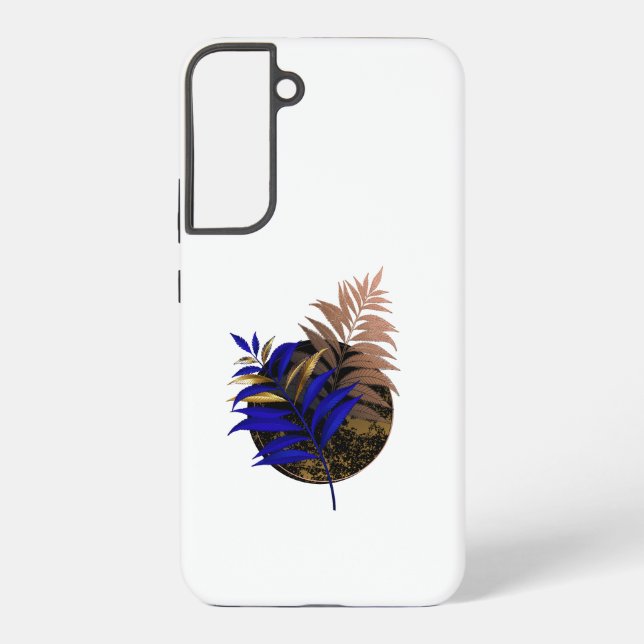 Blue fern on black circle samsung galaxy s22+ case (Back)