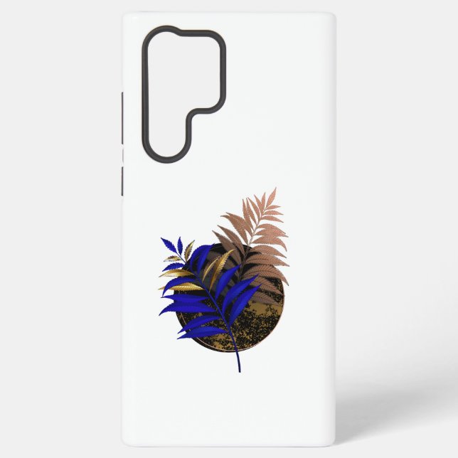 Blue fern on black circle samsung galaxy s22 ultra case (Back)