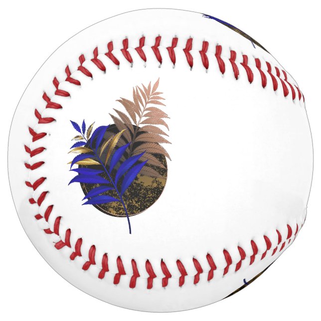 Blue fern on black circle softball (Front Left)