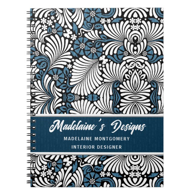 Blue Fern Pattern for Professional Business Spiral Notebook (Front)