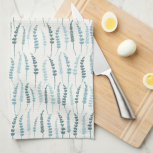 Blue Fern Print Cottage Decor Tea Towel