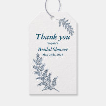 Blue fern Wedding Bridal Shower Favour Gift Tag