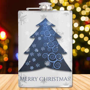 Blue Festive Christmas Tree Flask