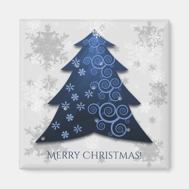 Blue Festive Christmas Tree Magnet (Front)