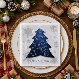 Blue Festive Christmas Tree Paper Napkin