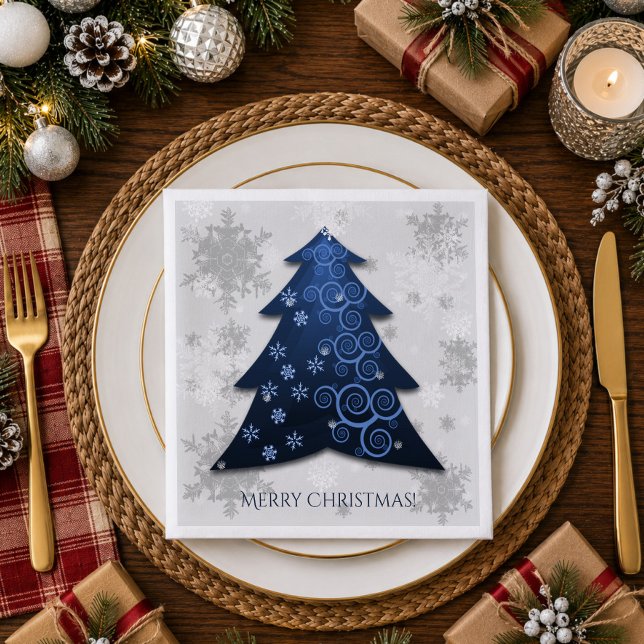 Blue Festive Christmas Tree Paper Napkin (Blue Festive Christmas Tree Paper Napkins)