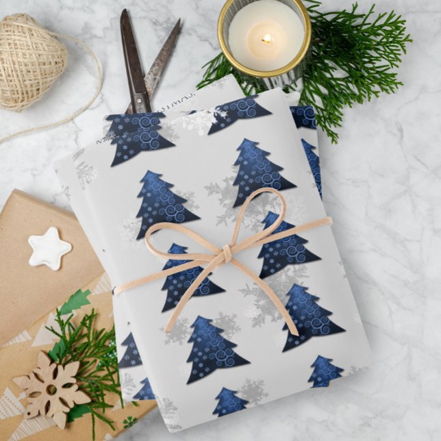 Blue Festive Christmas Tree Wrapping Paper Sheets (Blue Festive Christmas Tree Wrapping Paper Sheets)